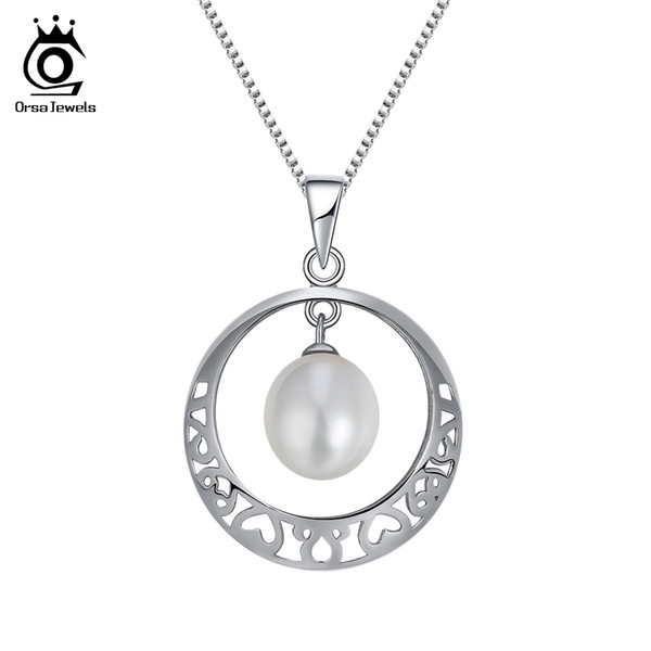 ORSA JEWELS 100% 925 Sterling Silver Women Necklaces Pendants Genuine Shell Hanging Pearl Hollowed Heart Female Jewelry SN93