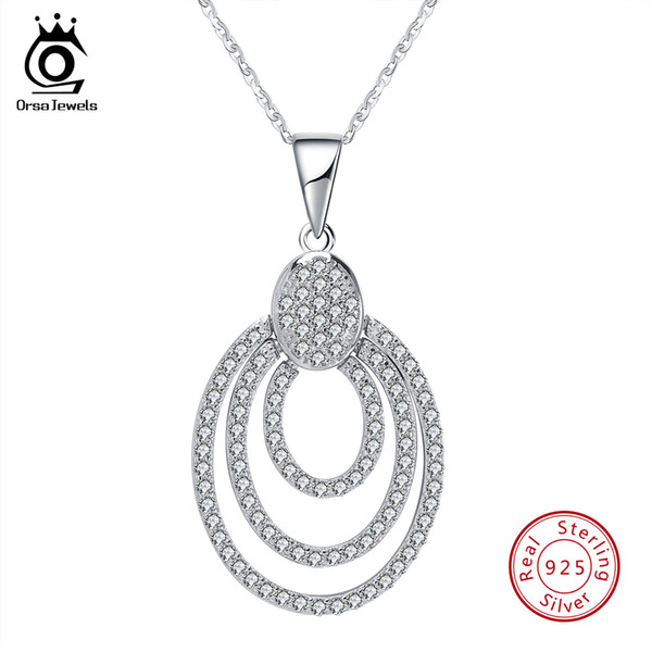 ORSA JEWELS Genuine Sterling Silver Women Necklace 925 Pendant With Chain Statement Bohemia Style CZ Female Jewelry SN67