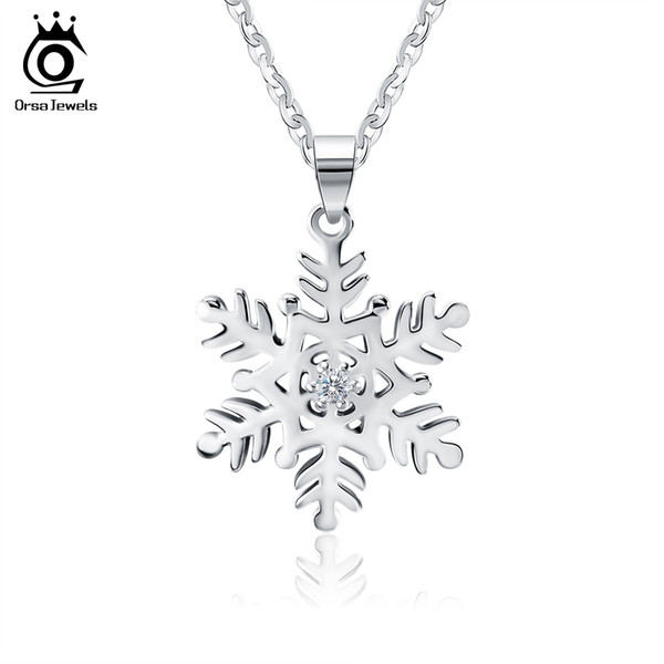 ORSA JEWELS 2017 Genuine Silver Snowflake Pendant Necklaces for Men/Women 925 Sterling Silver Necklace Jewelry Lover's Gift SN07