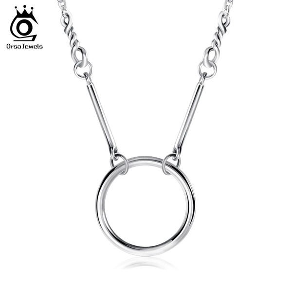 ORSA JEWELS High Quality Smooth 925 Sterling Silver Loop Pendants Necklace 45CM 925 Chain Free Accessories SN46