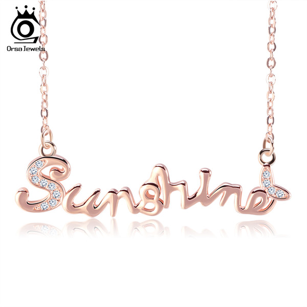 ORSA JEWELS Genuine 925 Sterling Silver Sunshine Pendant Necklaces Rose Gold Color Women Jewelry Christmas's Gift SN08