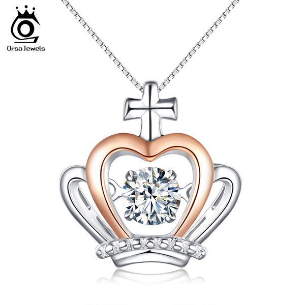 ORSA JEWELS Luxury 925 Silver Crown Pedant Necklaces with Movable CZ Crystal Charm Women Necklace 2017 Precious Girl's Gift SN48