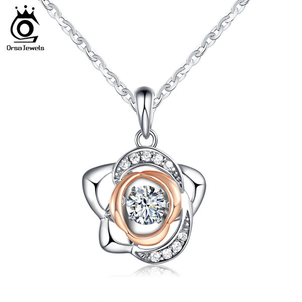 Orsa Jewelry Romantic 925 Sterling Silver Crystal Flower Pendants&Necklaces Charm Necklace Jewelry Gift for Lover SN37