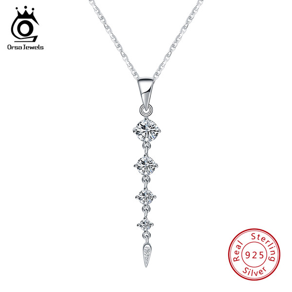 ORSA JEWELS Ethnic 925 Sterling Silver Long Leaf Shape Pendant Necklaces For Women Fine Jewelry Girl Female Wedding Gift SN76