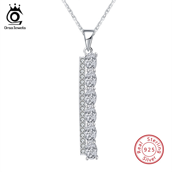 ORSA JEWELS Top Quality Women Real 925 Sterling Silver Necklace & Pendant CZ Necklaces With 45CM Chain Female Jewelry SN62