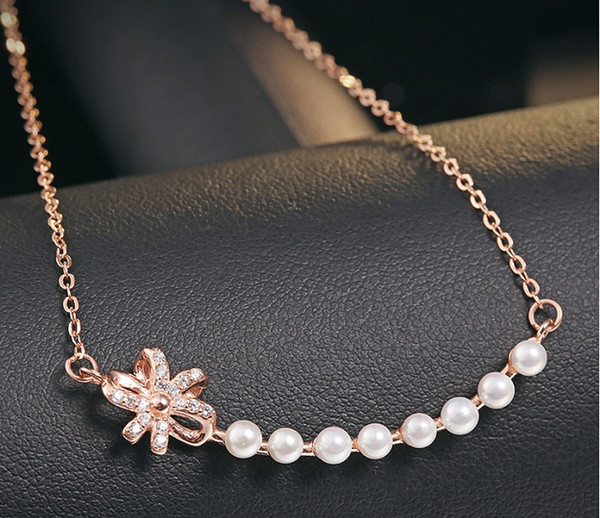 bowknot necklaces woman jewelery s925 silver pearl pendants cross chains fashion gentlewoman cute princess sweet girls factory price new 1pc