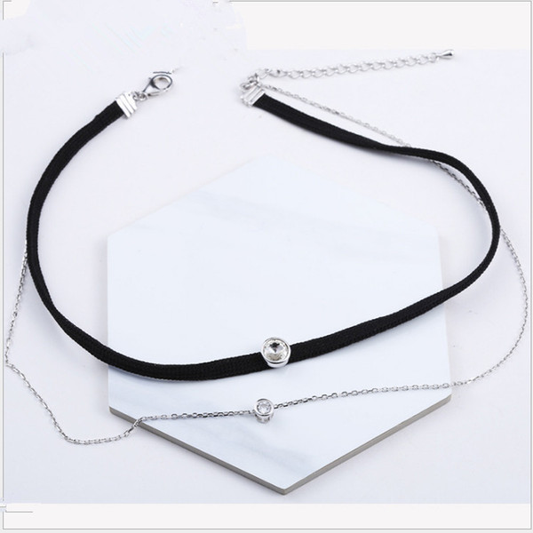 choker necklaces double woman jewelry s925 silver short thin chains black rope personality girl fashion casual cool jewels party style 1pc