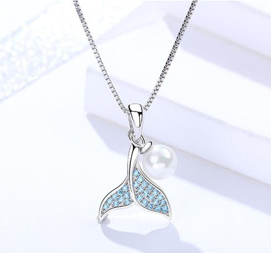 silver 925 pendants jewelry woman necklaces dangles animal fish dolphin tail blue crystal pearl beauty fashion cute 2019 sister gifts 1pc