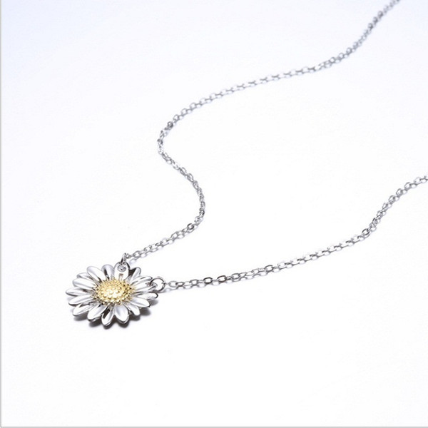 flower necklaces silver 925 jewelry daisy pendants woman girls chokers cross chains white gold fashion sweet charming valentines gift 1pc