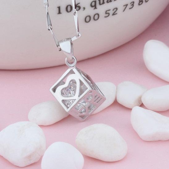 Pure s925 Sterling Silver Woman's Pendants Cube Love Square DIY Necklaces Rope Jewelry For Girl Hollow Heart Fashion Classic Dangle 20mm 1pc