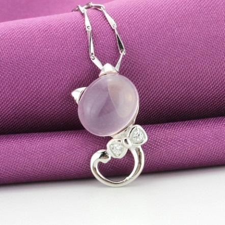 Goldfeu 925 Silver Jewelry Animal Pendants Woman Girls Necklaces Dangles Slide Cat Charm Pink Ross Quartz Stones Fashion Wholesale 20mm 1pc