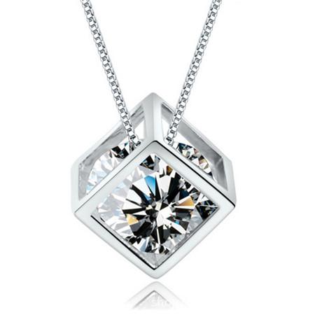 925 sterling silver pendants woman jewelry necklaces charms white gold square slider lucency shiny crystal diy chains 2016 new arrive 1pcs