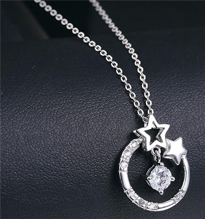 real 925 sterling silver pendants woman ladies jewelry dangles diy necklaces chains white gold star open single shiny crystal fashion 1pc