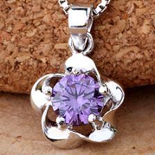 Real S925 Sterling Silver Purple Pendants Necklaces Suspension Women Jewelry Dangles Plants Flower Casual 2018 New Arrive Trendy 19*12mm 1pc