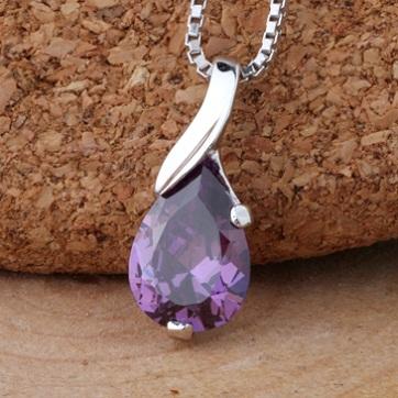 s925 Standard Silver Jewelry Women Waterdrop Pendants Necklaces Suspensions Purple Shiny Crystal Slide Single Fashion Sport Easter Gifts 1pc