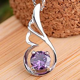 S925 Sterling Silver Necklaces Pendants Dangles Jewelry For Woman Feather Design White Purple Crystal Casual 2019 Arrive Trendy 22*10mm 1pc