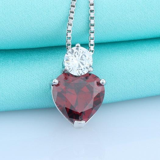 Red Pendants For Women s925 Standard Silver Jewelery Necklaces Heart Slide Crystal Fashion Popular Romance Party Lovers' Gifts 16*12mm 1pc