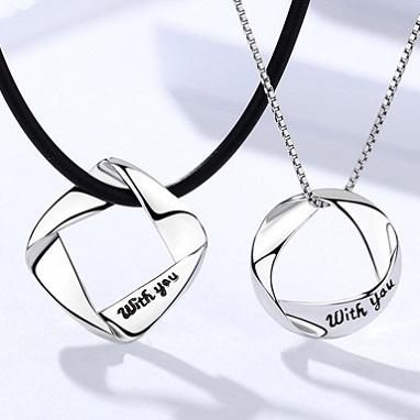 Lovers Pendants Necklaces 925 Standard Silver Jewelry Round Square Plane Letter With You Slider Fashion Valentine's Day Gifts 20mm 17mm 1pc