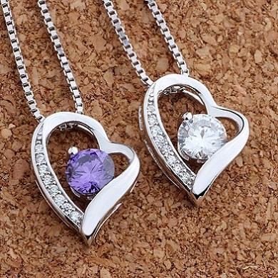 Jewelry For Women S925 Silver Pendants Necklaces Suspension Heart Love Slider Diamant Crystal Fashion Girl Friend Birthday Gifts 17*14mm 1pc