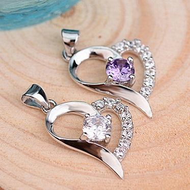 Women's Pendant Real 925 Sterling Silver Jewelry Female DIY Necklaces Rose Heart Love Design Slider Crystal Fashion Cute Romance 29*16mm 1pc