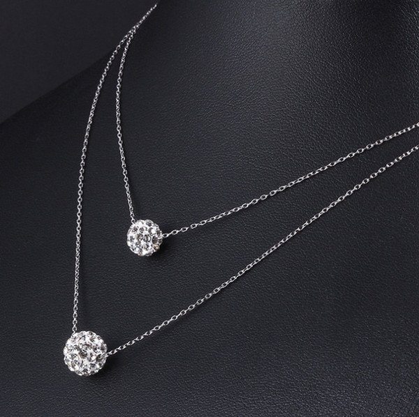 double necklace crystal ball pendants sterling silver 925 chains women's jewelry charming fashion show girl friend birthday party gfits 1pc