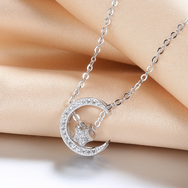 women's necklaces moon star pendants shiny crystal jewelry lady real s925 silver ornaments winter fashion exquisite send sister daughter 1pc