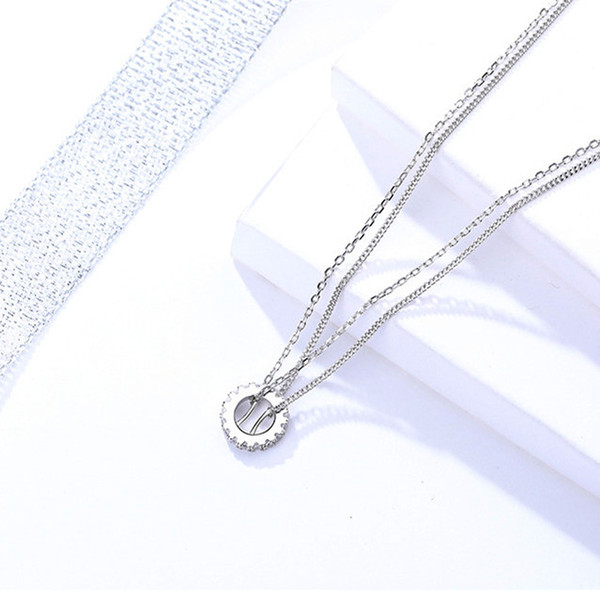 double necklaces jewelry woman 925 silver circle pendants choker short two chains girls bijoux fashion charming casual 2019 new arrive 1pc