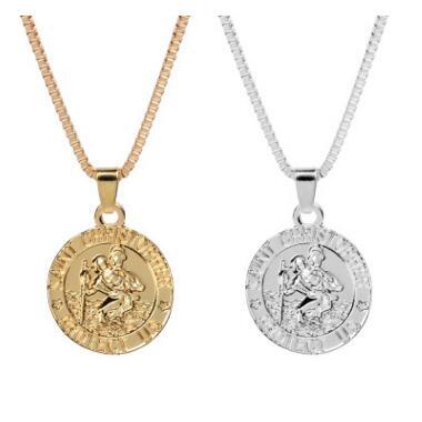 Saint Christopher Protect Us Surfing Necklace Coin Traveller Necklace Silver Gold Plated Chain for Women Men Fashion Jewelry