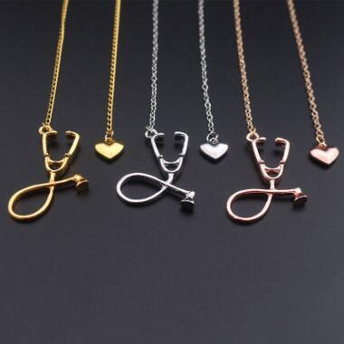 I Love You Heart Stethoscope Necklace Silver Rose Gold Pendant Fashion Mystical Doctor Necklaces Nurse Doctor Best Friend Gift