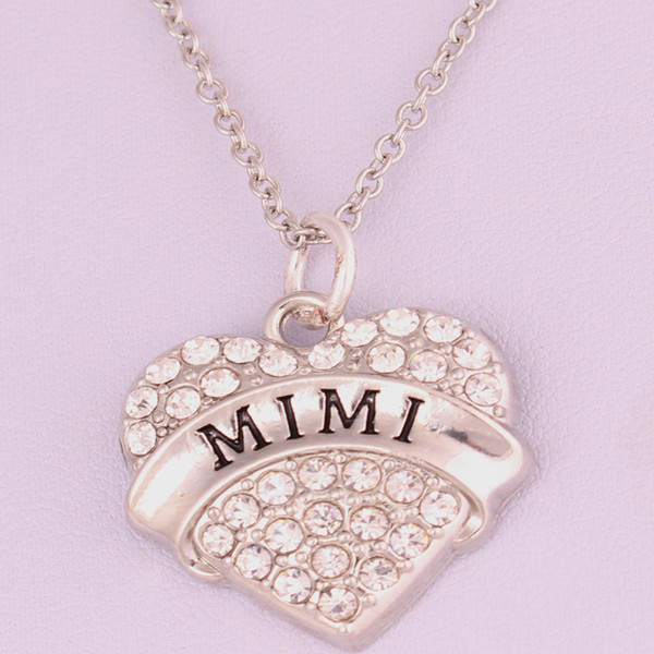 New Arrival Hot Selling rhodium plated zinc studded with sparkling crystals MIMI heart pendant link chain necklace