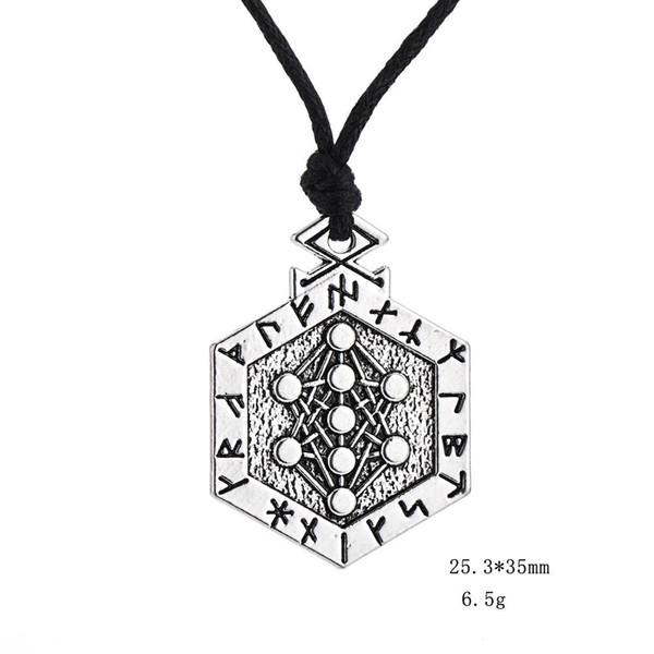 Hexagon Shape Jewelry Viking Runes Talisman Tree of Life Pendant Kabbalah Vintage Necklace