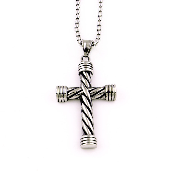 European American new style cross pendant retro necklace fashionable men and women religious stainless steel twisted stripe cross pendant