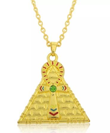 Drop Shipping Series Stylish Golden Plating Enameled Ankh Cross Pyramid Pendant Necklace Egyptian Necklace Jewelry