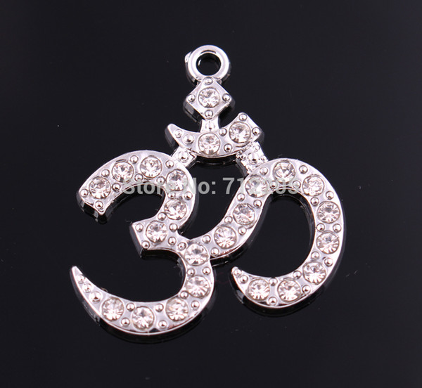 New Arrival free shipping 10pcs a lot zinc studded with sparkling crystals Yoga Meditation Yogi OHM Asana Large Om AUM Pendant