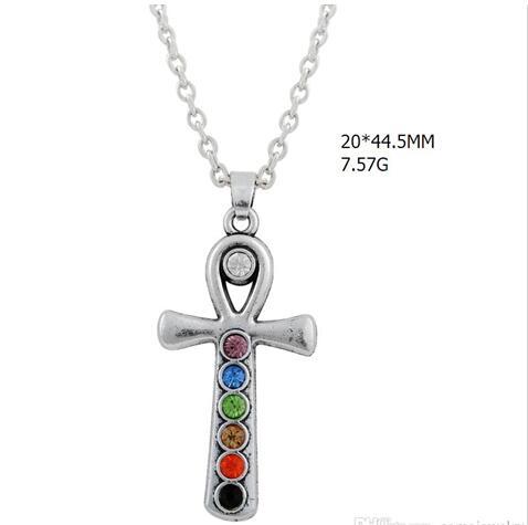 religious alloy material 7 Beads Crystal Healing Point Chakra Balancing Reiki pendant cross charm necklace