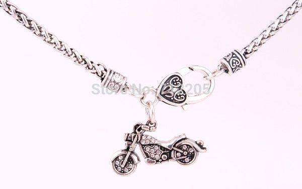 New Arrival Free ship Lobster Claw Wheat Link Necklace Chain with Large Clasp with two-tone silver Crystal motorcycle necklace