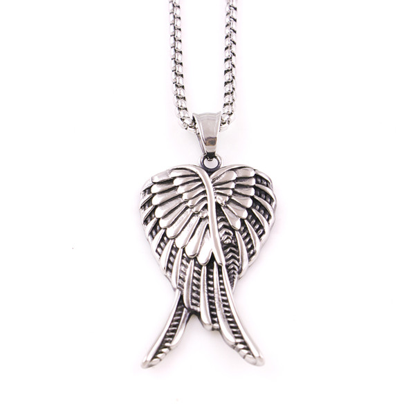 Fashion Antique Vintage Ancient Stainless Steel Pendant Angel Wings Necklace for Women Men Choker Charm Jewlery