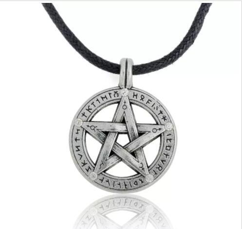 Pentagram Pendant with Viking Runes Pagan Wiccan Pentacle Chain Necklace Sacred Vintage Jewelry