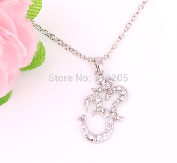 New Arrival Free shipping fashion rhodium plated Yoga Meditation Yogi OHM Asana Large Om AUM Pendant Necklace religious jewelry