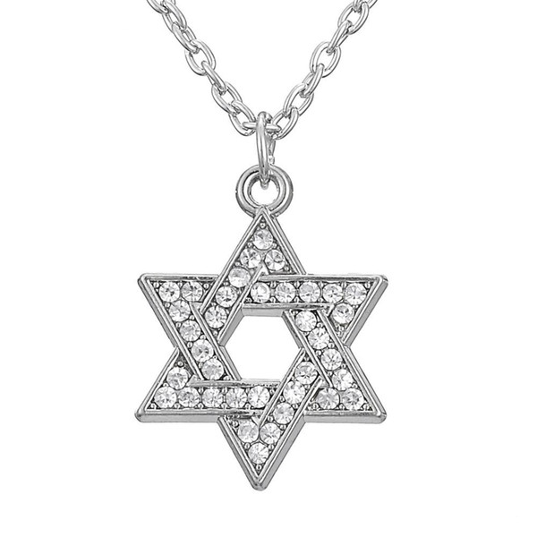 Jewish Jewelry Star of David Hexagon Judaica Silver plated Clear Crystal Paved Israel Pendants Necklaces