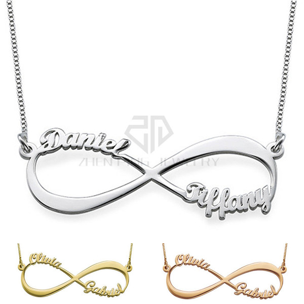 Infinity Style Two Name Necklace Custom Made Stainless Steel Personalized Nameplate Pendant Gift Jewelry for Women