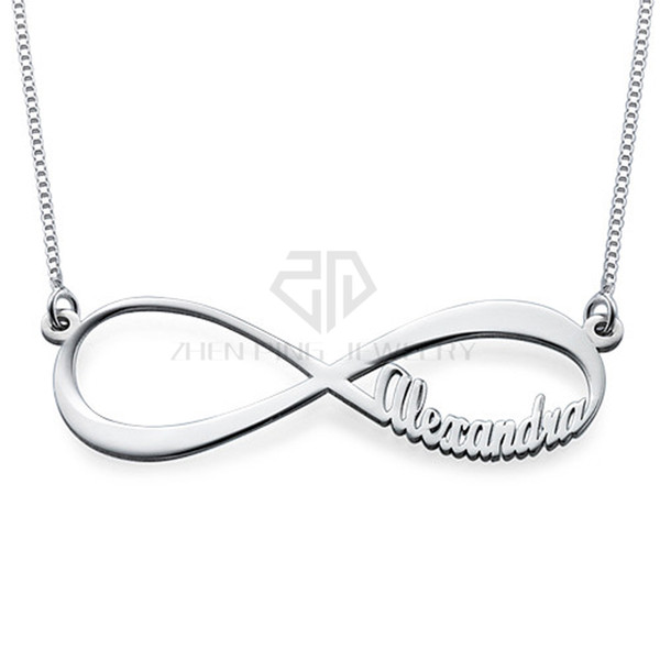 Hot Sales High Polished stainless steel custom-made name Desgin pendant Infinity Name Necklace gift jewelry with bag