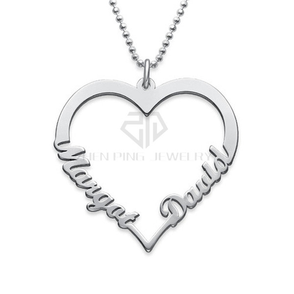 Personalized Custom Nameplate Engraved Heart with Two Name Pendant Classic Name Necklace Made by 316L Stainless Steel