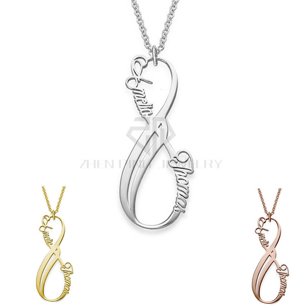 Vertical Infinity Style Personalized Custom Name Necklace Collection Name Necklace 316 Stainless Steel Pendant with the Custom Name