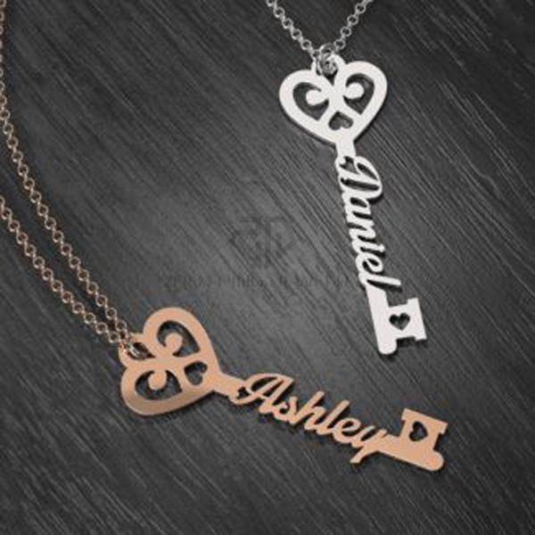 Delicate Personalized Key to True Love Name Necklace Stainless Steel Timeless Key Pendant Gift for Any Special Occasion