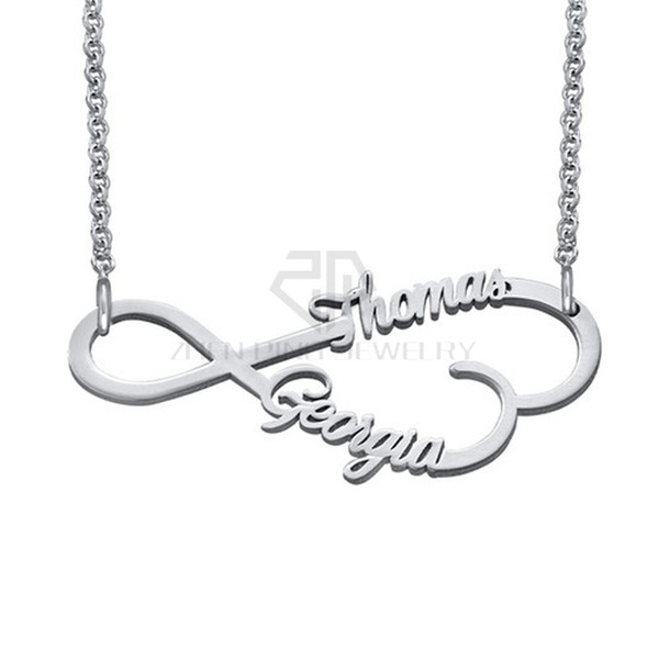 Infinity Heart Nameplate Necklace Silver Engraving Name Necklace 316 Stainless Steel Pendant with the Custom Name