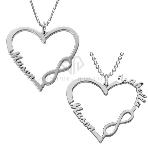 Personalized Heart Nameplate with Two Name Infinity Necklace Silver Engraving Name Necklace 316 Stainless Steel Pendant with the Custom Name