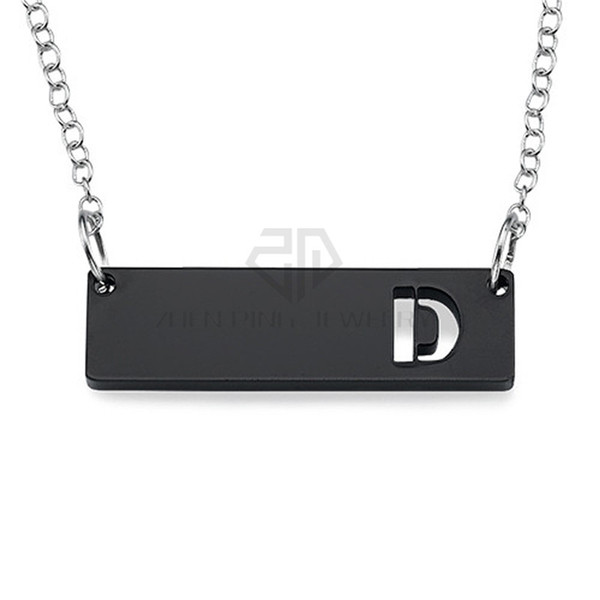 Black Color Horizontal Bar Pendant with Initial Name Necklace Personalized 316 Stainless Steel with the Name