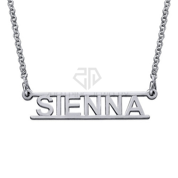 Horizontal Cut Out Design Bar Name 316 Stainless Steel Personalized Name Pendant Necklace Customized Jewerly Nacklace