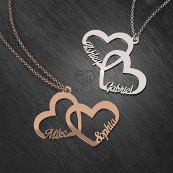 Silver Interlocked In Love Heart Stainless Steel Personal Name Customized Personalized Nameplate Pendant Valentine's Day Engravable Necklace